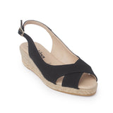 Oliva Organic Canvas Espadrille Wedge Sandals - Black