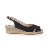 Oliva Organic Canvas Espadrille Wedge Sandals - Black