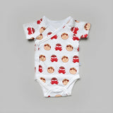 the wee bean organic cotton baby onesie bodysuit in takoyaki octopus balls newborn side snap buttons style