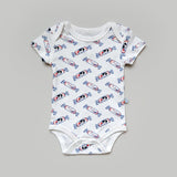 the wee bean baby organic clothing onesies romper in white rabbit candy print