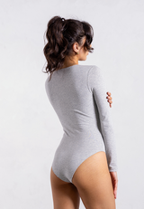Organic Cotton Long Sleeve Crew Bodysuit, Light Grey Marl