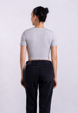 Organic Cotton Crew Cropped T-Shirt, Light Grey Marl