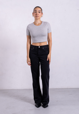 Organic Cotton Crew Cropped T-Shirt, Light Grey Marl