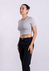 Organic Cotton Crew Cropped T-Shirt, Light Grey Marl