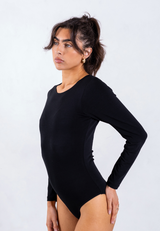 Organic Cotton Long Sleeve Crew Bodysuit, Black