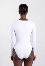Organic Cotton Long Sleeve V-Neck Bodysuit, White