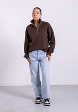 Organic Cotton Quarter Zip Sweatshirt, Hot Fudge