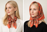 Anyyou Fashion Premium Satin Square Scarf – Orange Red Silk-Feel Neckwrap for Women