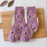 Anyfootwear 5 Pairs Size 5-9 Fashion Socks Thick Warm Cotton Cute Cartoon Cat Animal Ankle Short Casual for Ladies Girls Christmas Gifts Purple