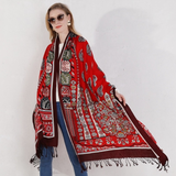Anyyou 100% Merino Wool Red Black Edge Silk Satin Large Winter Scarf Pashmina Shawl Bandana Perfect For Women Ladies Fashion Style