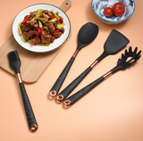 Anygleam Kitchen Utensils Non-stick Black 7 Set Gold Plated Handle with Support Point Cooking Tool Accessories Heat Resistant Kitchenware