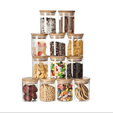 Anygleam Condiments Container 12Pcs Glass Jar Storage With Airtight Wooden Lids Canister