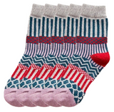 Anyfootwear 5 Pairs Size 5-9 Women Fashion Socks Colorful Wind Flower Cotton Thick Warm Wool Winter Casual Crew Socks Grey