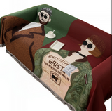 Anycozy Brown Faux Cashmere Throw Blanket – Sofa Cover with Human Cartoon Design, Tassels, Soft Picnic & Camping Mat