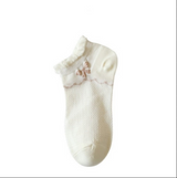 Anyfootwear 5 Pairs One Size 35-40 Women's Invisible Boat Socks Ribbon Print Cotton Ankle Socks Summer Breathable Short No Show Socks