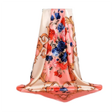 Anyyou Fashion Premium Satin Square Scarf – Roses Pink Garden Silk-Feel Neckwrap for Women
