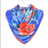 Anyyou Fashion Premium Satin Square Scarf – Vibrant Peony Blue Floral Silk-Feel Neckwrap for Women