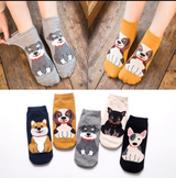Anyfootwear 5 Pairs One Size 5-9 Multicolor Dog Cartoon Socks Spring Summer Fashion Cotton Cute Women's Socks Happy Funny Casual Socks