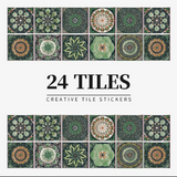 ANYDECO Wallpaper Green 10cmx10cm 24 Pcs Modern Retro Style PVC Tile Stickers Waterproof Self Adhesive Wall Home Decor