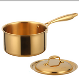 Anygleam Gold 304 Stainless Steel Saucepan – Small Milk & Soup Pot with Lid, Long Handle, Thickened Base, Induction Compatible Dormitory Cookware