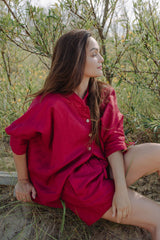 Women linen shorts - Garnet Red