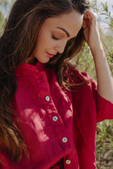 Women's Oversized Linen Shirt - Garnet Red
