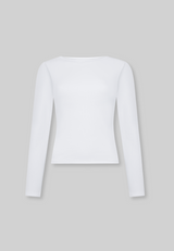 Ribbed Boat Neck Long Sleeve T-Shirt, White