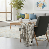 Anycozy Faux Cashmere Throw Blanket – Black Water Waves Sofa Cover with Tassels, Soft Home Decor Accent