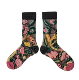 Anyfootwear 5 Pairs Black Crystal Silk Socks Size 5-9 Harajuku Fashion Flower Vine Pattern Comfortable Soft Breathable Casual Socks for Women