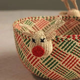 Rudolph Woven Basket Handmade in Iraca Palm for Christmas decor, rustic centerpiece