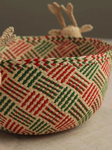Rudolph Woven Basket Handmade in Iraca Palm for Christmas decor, rustic centerpiece