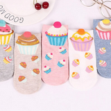 Anyfootwear 5 Pairs One Size 5-9 Multicolor Cake Summer Invisible Female Fashion Casual Cute Cartoon Short Cotton Ladies Dropship