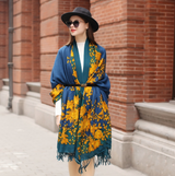 Anyyou 100% Merino Wool Yellow Blue Royal Silk Satin Large Winter Scarf Pashmina Shawl Bandana Perfect For Women Ladies Fashion Style