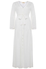 White French Chiffon Long Sleeve Maxi Dress
