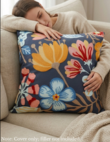 Anypillow Dark Blue Floral Embroidered Pillowcase Decorative Cushion Cover
