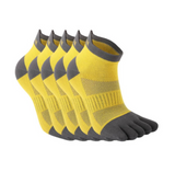 Anyfootwear 5 Pairs One Size 36-42 Yellow Men's Cotton Five Toe Socks Breathable Sports Socks Sweat Absorbent Anti-Friction Short Tube Socks