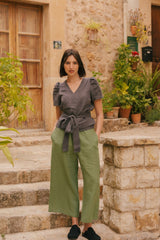 Tokyo wide linen pants in Matcha Green