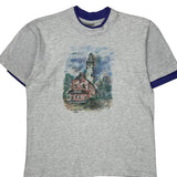Lighthouse Print Oneita Single Stitch T-Shirt - Medium Grey Cotton