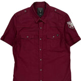 Guess Short Sleeve Shirt - Medium Burgundy Cotton