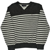 Tommy Hilfiger Striped Jumper - Large Black Cotton