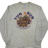 Turkey Trot Hanes Single Stitch Long Sleeve T-Shirt - Large Gray Cotton