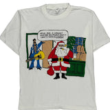 Single Stitch Santa Funny Dolphin Christmas T-Shirt - Small White Cotton