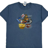 Harley Davidson Cartoon T-Shirt - Medium Blue Cotton