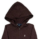 Ralph Lauren Sport Cable Knit Hoodie - Small Brown Cotton