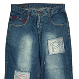 Patchwork Design Phat Farm Baggy Jeans - 38W 22L Blue Cotton