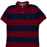 Tommy Hilfiger Striped Polo Shirt - Medium Burgundy Cotton