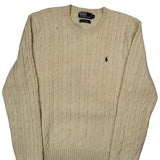 Merino And Angora Polo By Ralph Lauren Cable Knit Sweater - XL Cream Merino Wool Blend