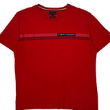 Tommy Hilfiger Striped T-Shirt - XL Red Cotton Blend