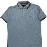 Tommy Hilfiger Striped Polo Shirt - Large Blue Cotton
