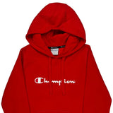 Champion Spellout Hoodie - Small Red Cotton